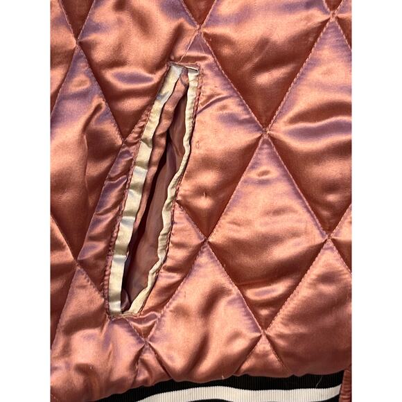 VTG Y2K Pink Quilted Satin Varsity Jacket 2X Embroidered Floral Mean Girls Boho - Picture 4 of 9